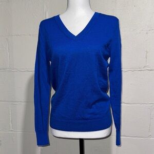 Banana Republic Royal Blue V-Neck 100% Extra Fine Merino Wool Sweater Size XS